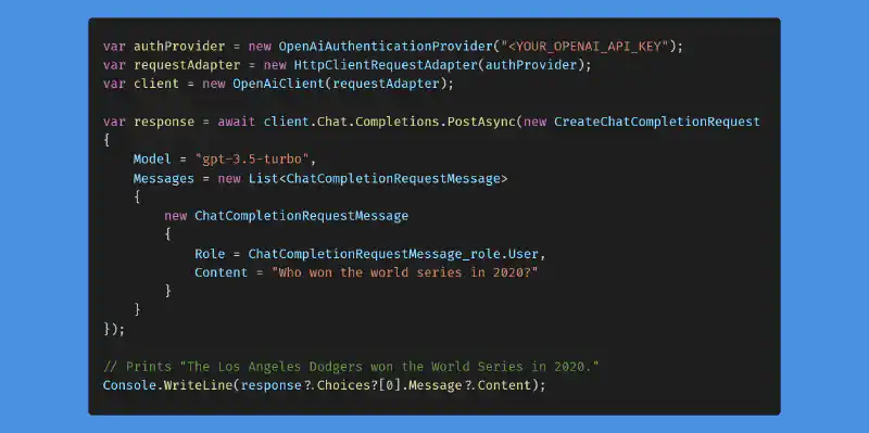 Featured image of post Generate a custom C# ChatGPT API client in minutes with Kiota