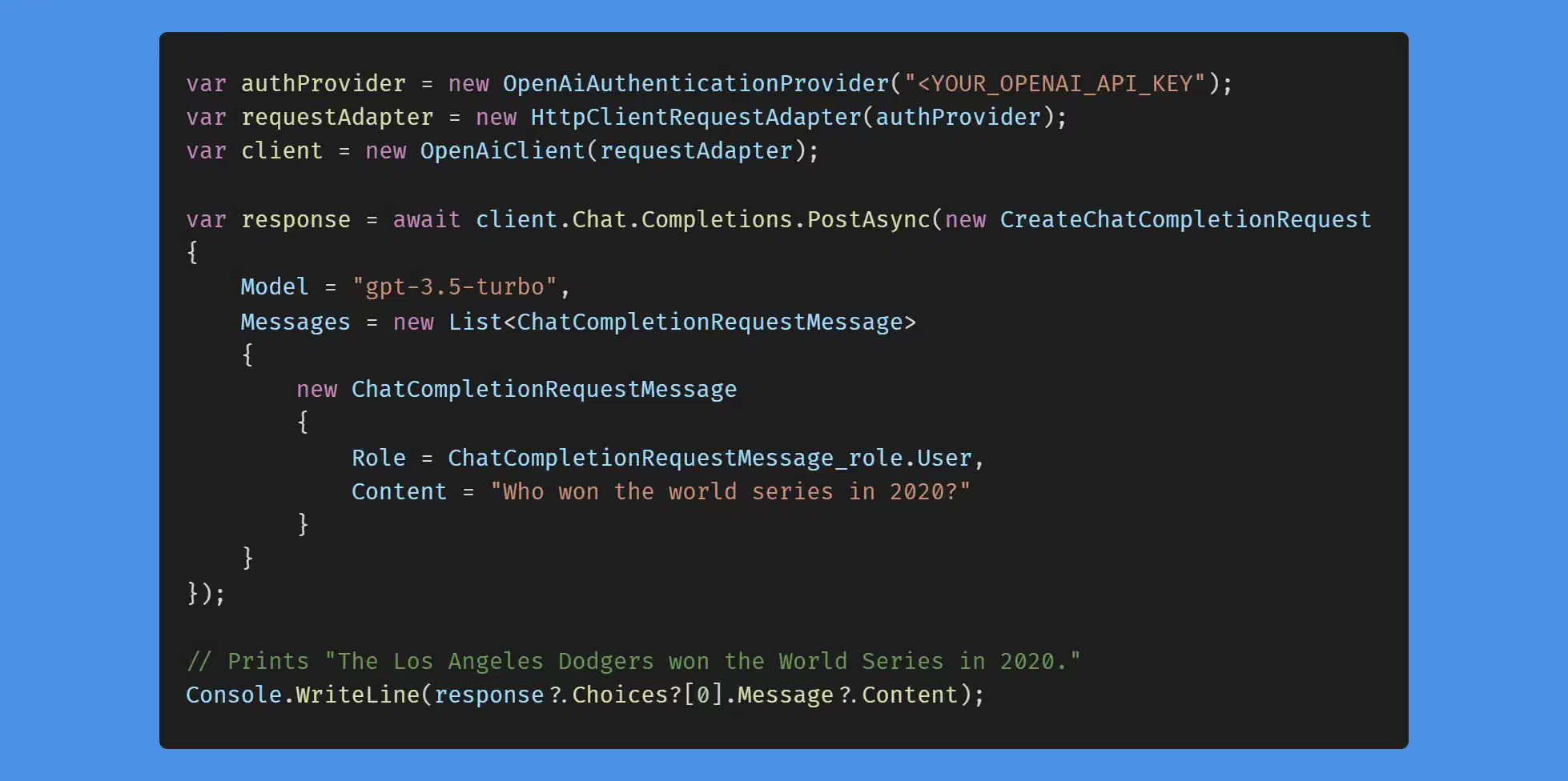Featured image of post Generate a custom C# ChatGPT API client in minutes with Kiota