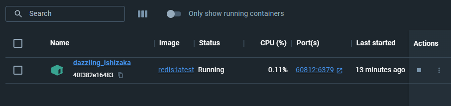 Redis container in Docker Desktop, orchestrated by DCP