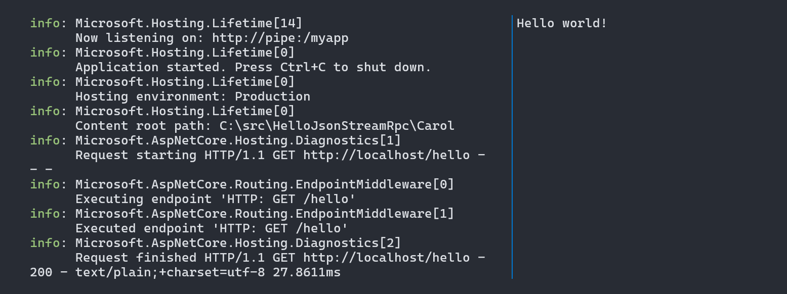 On the left, the ASP.NET Core server, and on the right, the client.